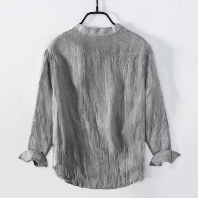 Buddha Stones Solid Color Long Sleeve Half Button Shirt Cotton Linen Men Clothing - image 2