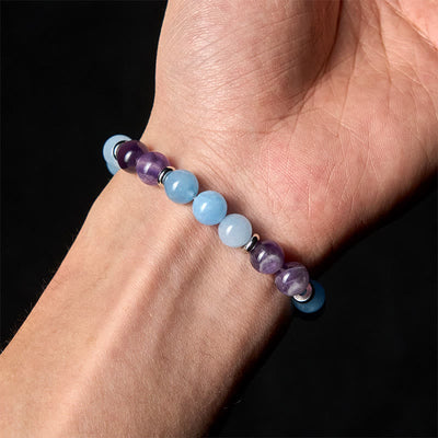 Buddha Stones Amethyst Aquamarine Spacer Beads Peace Bracelet - image 4