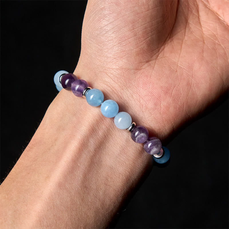 Buddha Stones Amethyst Aquamarine Spacer Beads Peace Bracelet - image 4