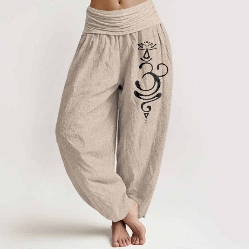 Buddha Stones Lotus Flower Unalome Symbol Pattern Pure Cotton Women's Elastic Waist Harem Pants - Tan - US22，UK/AU26，EU54 (6XL) - image 11