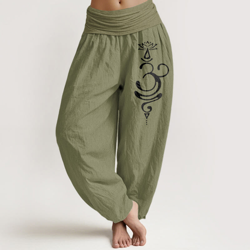 Buddha Stones Lotus Flower Unalome Symbol Pattern Pure Cotton Women's Elastic Waist Harem Pants - OliveDrab - US22，UK/AU26，EU54 (6XL) - image 14