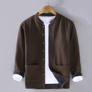 Foviel Men's Stnad Collar Long Sleeve Thermal Fleece-lined Ramie Jacket With Pockets