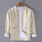 Foviel Men's Stnad Collar Long Sleeve Thermal Fleece-lined Ramie Jacket With Pockets