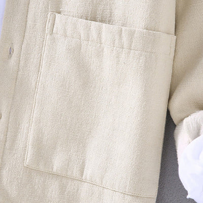 Buddha Stones Men's Stnad Collar Long Sleeve Thermal Fleece-lined Ramie Cotton Jacket With Pockets - image 9