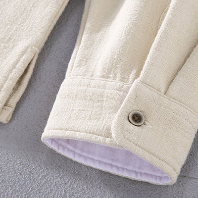 Buddha Stones Men's Stnad Collar Long Sleeve Thermal Fleece-lined Ramie Cotton Jacket With Pockets - image 10