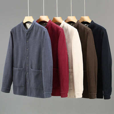 Buddha Stones Men's Stnad Collar Long Sleeve Thermal Fleece-lined Ramie Cotton Jacket With Pockets - image 17