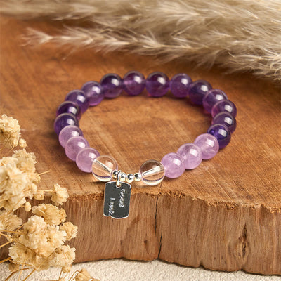 Buddha Stones Amethyst Rose Quartz Strawberry Quartz Good Luck Charm Bracelet - image 1