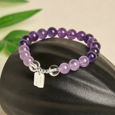 Buddha Stones Amethyst Rose Quartz Strawberry Quartz Good Luck Charm Bracelet - image 2