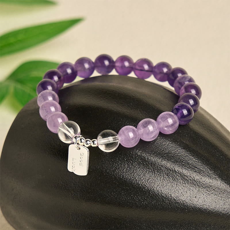 Buddha Stones Amethyst Rose Quartz Strawberry Quartz Good Luck Charm Bracelet - image 2