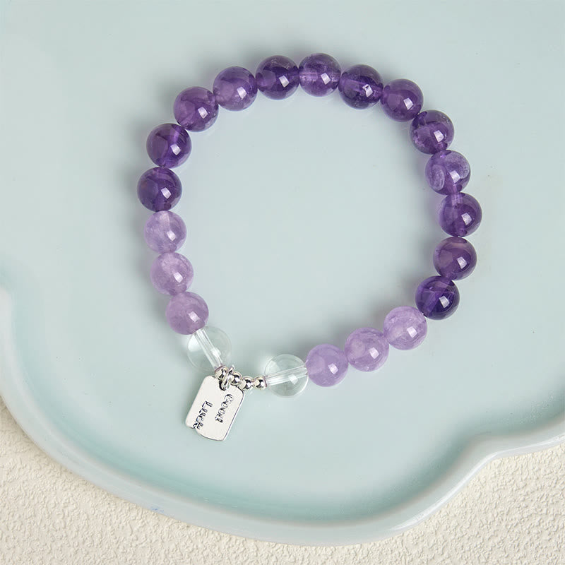 Buddha Stones Amethyst Rose Quartz Strawberry Quartz Good Luck Charm Bracelet - image 6