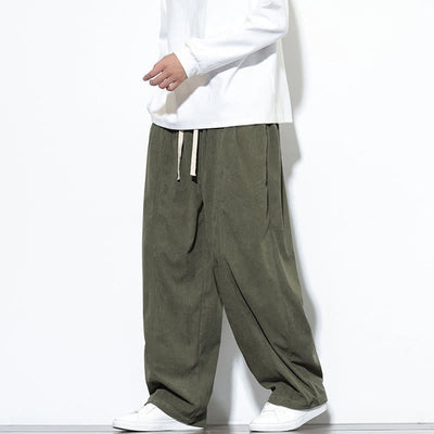 Buddha Stones Plain Drawstring Pure Corduroy Men's Harem Pants With Pockets - image 3