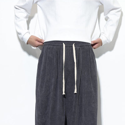 Buddha Stones Plain Drawstring Pure Corduroy Men's Harem Pants With Pockets - image 20