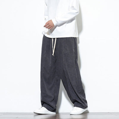 Buddha Stones Plain Drawstring Pure Corduroy Men's Harem Pants With Pockets - image 13