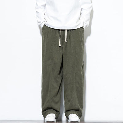 Buddha Stones Plain Drawstring Pure Corduroy Men's Harem Pants With Pockets - OliveDrab - US/UK/AU46，EU56 (5XL) - image 0