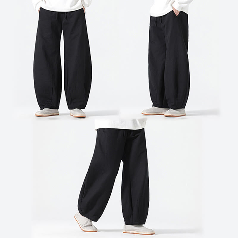 Buddha Stones Daily Drawstring Chinese Zen Style Men's Wide Leg Pure Pants With Pockets - image 23