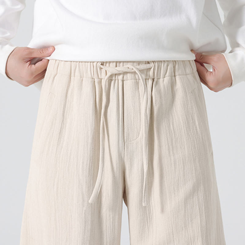 Buddha Stones Daily Drawstring Chinese Zen Style Men's Wide Leg Pure Pants With Pockets - image 6