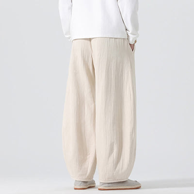 Buddha Stones Daily Drawstring Chinese Zen Style Men's Wide Leg Pure Pants With Pockets - image 2