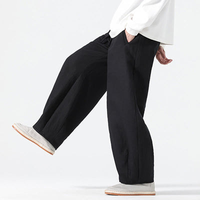 Buddha Stones Daily Drawstring Chinese Zen Style Men's Wide Leg Pure Pants With Pockets - image 22
