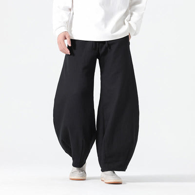 Buddha Stones Daily Drawstring Chinese Zen Style Men's Wide Leg Pure Pants With Pockets - Black - US/UK/AU46，EU56 (5XL) - image 18