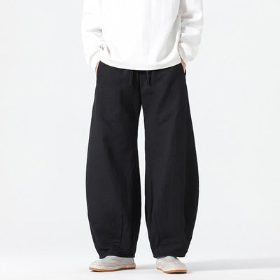 Buddha Stones Daily Drawstring Chinese Zen Style Men's Wide Leg Pure Pants With Pockets - image 19