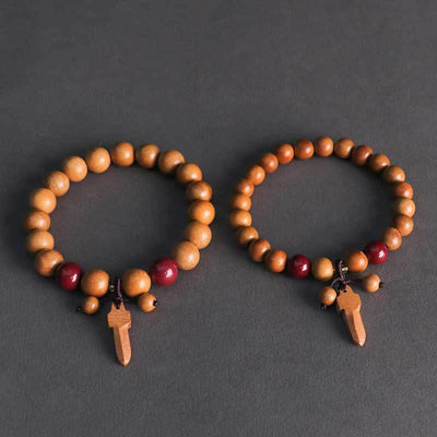 Buddha Stones Peach Wood Cinnabar Sword Charm Wealth Bracelet - image 10
