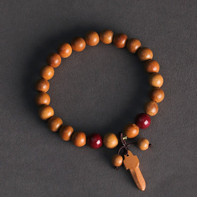 Buddha Stones Peach Wood Cinnabar Sword Charm Wealth Bracelet - image 8