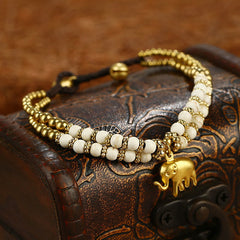 Buddha Stones Turquoise Elephant Luck Double-layer Plated Copper Strength Bracelet - White Turquoise(Wrist Circumference: 15-18cm) - image 0