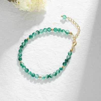 Buddha Stones 14K Gold Plated Natural Moss Agate Healing Bracelet - image 2