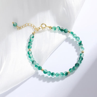 Buddha Stones 14K Gold Plated Natural Moss Agate Healing Bracelet - image 1