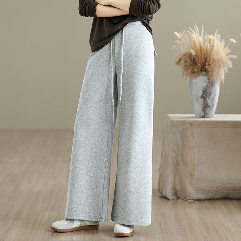 Buddha Stones Plain Drawstring Cotton Polyester Women's Wide Leg Pants With Pockets - image 11