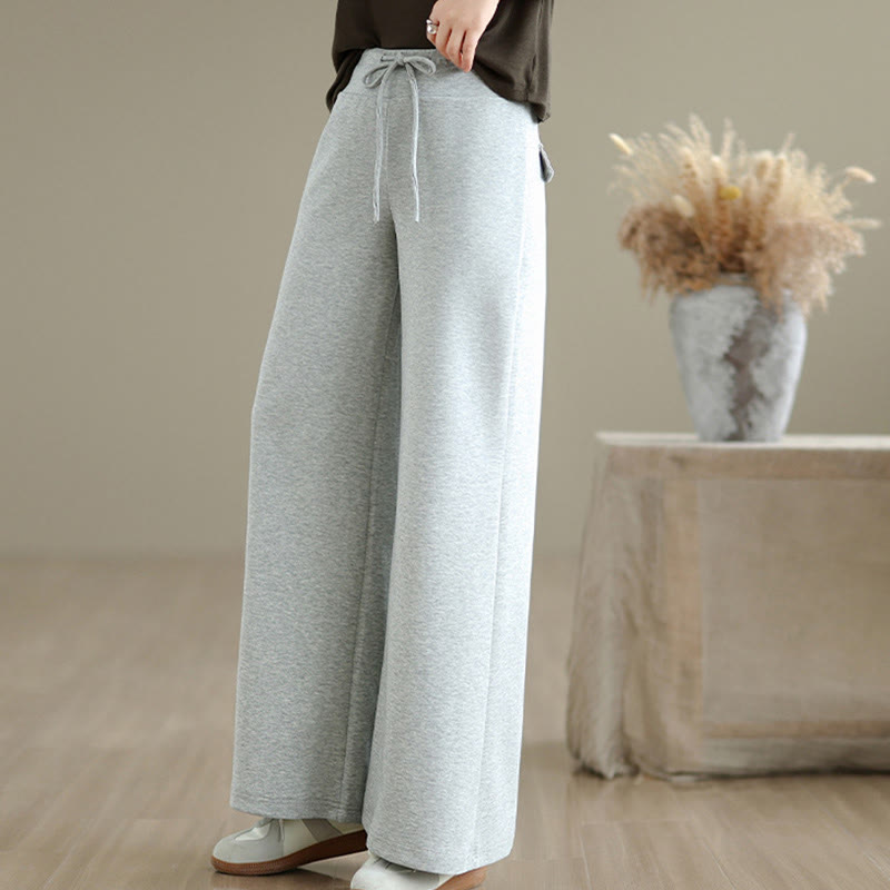 Buddha Stones Plain Drawstring Cotton Polyester Women's Wide Leg Pants With Pockets - image 10