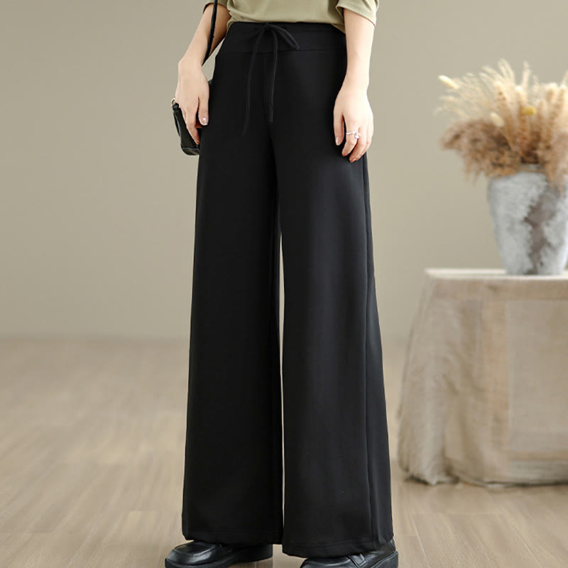 Buddha Stones Plain Drawstring Cotton Polyester Women's Wide Leg Pants With Pockets - image 19