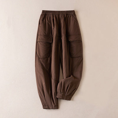 Buddha Stones Plain Cotton-padded Women's Harem Cotton Thick Pants With Pockets - SaddleBrown - US8-10，UK/AU12-14，EU40-42 (2XL) - image 8