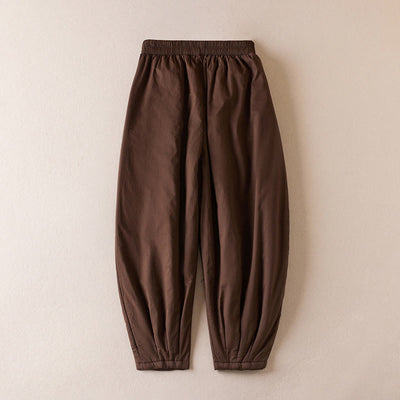 Buddha Stones Plain Cotton-padded Women's Harem Cotton Thick Pants With Pockets - image 9
