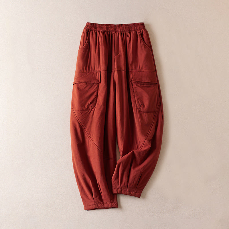 Buddha Stones Plain Cotton-padded Women's Harem Cotton Thick Pants With Pockets - FireBrick - US8-10，UK/AU12-14，EU40-42 (2XL) - image 15