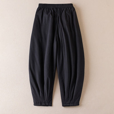 Buddha Stones Plain Cotton-padded Women's Harem Cotton Thick Pants With Pockets - image 23