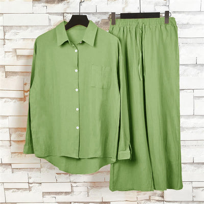 Buddha Stones 2Pcs Long Sleeve Shirt Top With Pockets Drawstring Pants Meditation Cotton Clothing Women's Set - image 5