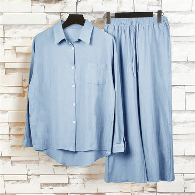 Buddha Stones 2Pcs Long Sleeve Shirt Top With Pockets Drawstring Pants Meditation Cotton Clothing Women's Set - image 29