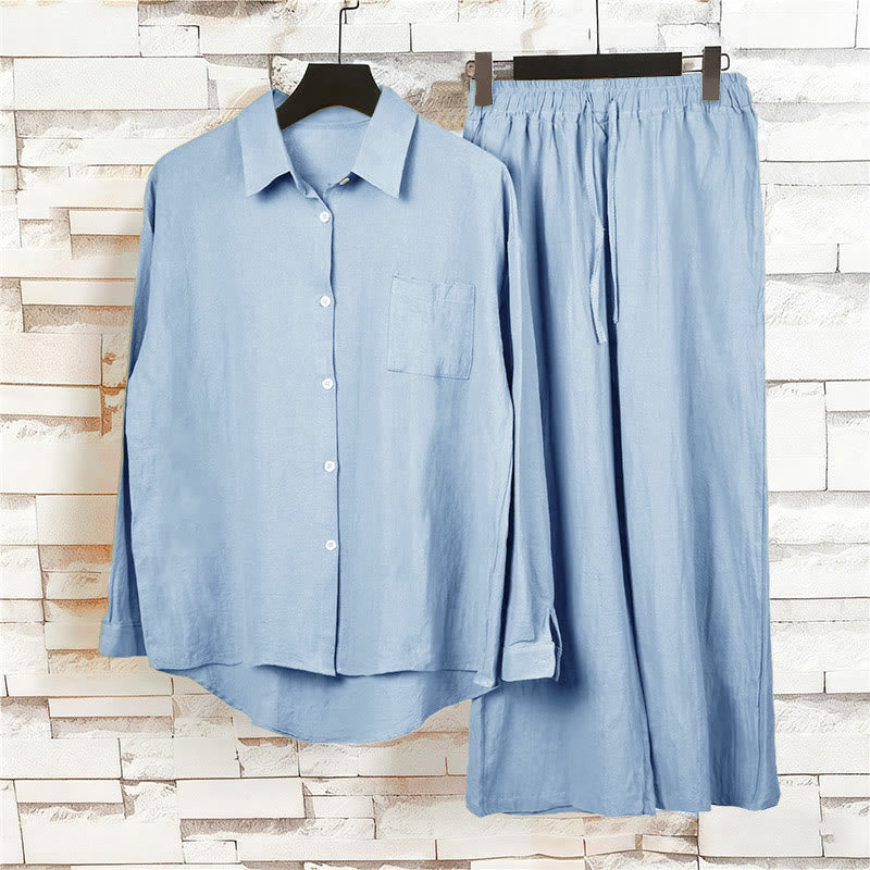 Buddha Stones 2Pcs Long Sleeve Shirt Top With Pockets Drawstring Pants Meditation Cotton Clothing Women's Set - image 29