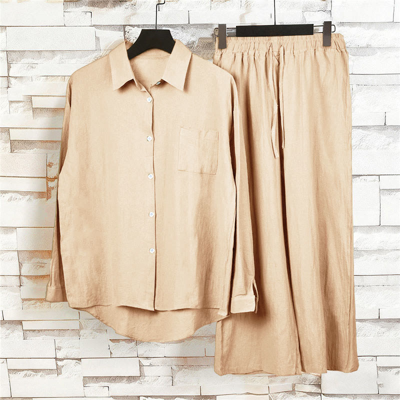 Buddha Stones 2Pcs Long Sleeve Shirt Top With Pockets Drawstring Pants Meditation Cotton Clothing Women's Set - image 17