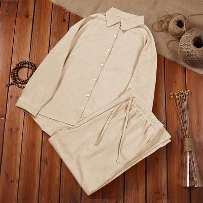 Buddha Stones 2Pcs Long Sleeve Shirt Top With Pockets Drawstring Pants Meditation Cotton Clothing Women's Set - image 13
