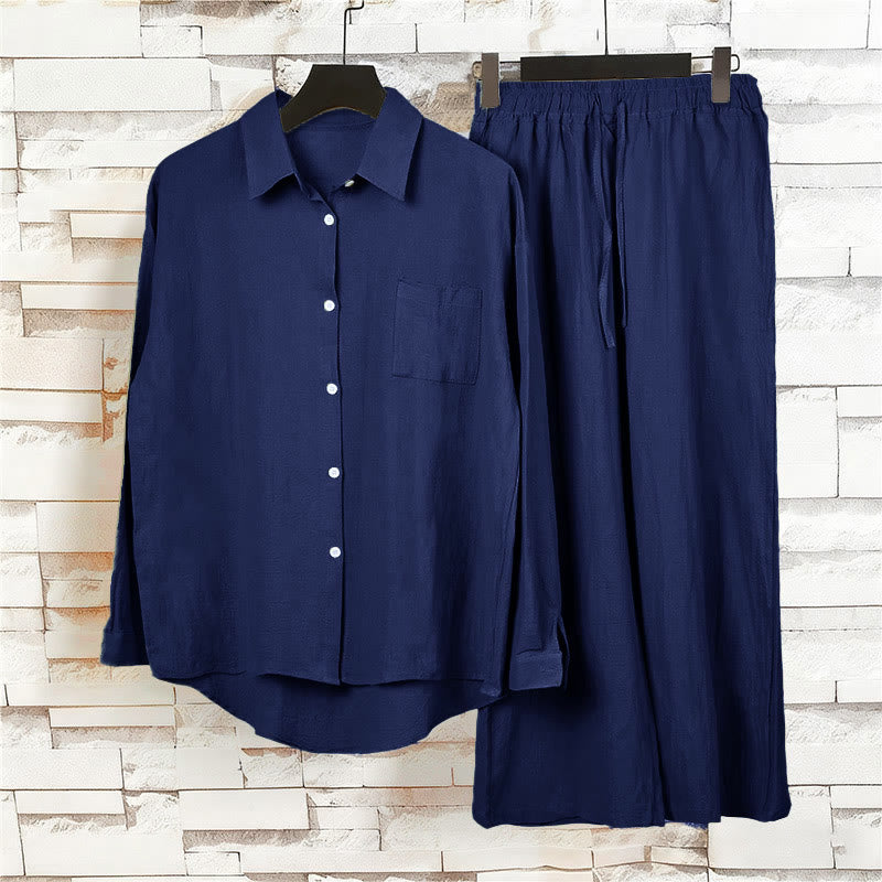 Buddha Stones 2Pcs Long Sleeve Shirt Top With Pockets Drawstring Pants Meditation Cotton Clothing Women's Set - image 35