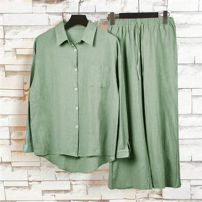 Buddha Stones 2Pcs Long Sleeve Shirt Top With Pockets Drawstring Pants Meditation Cotton Clothing Women's Set - image 47