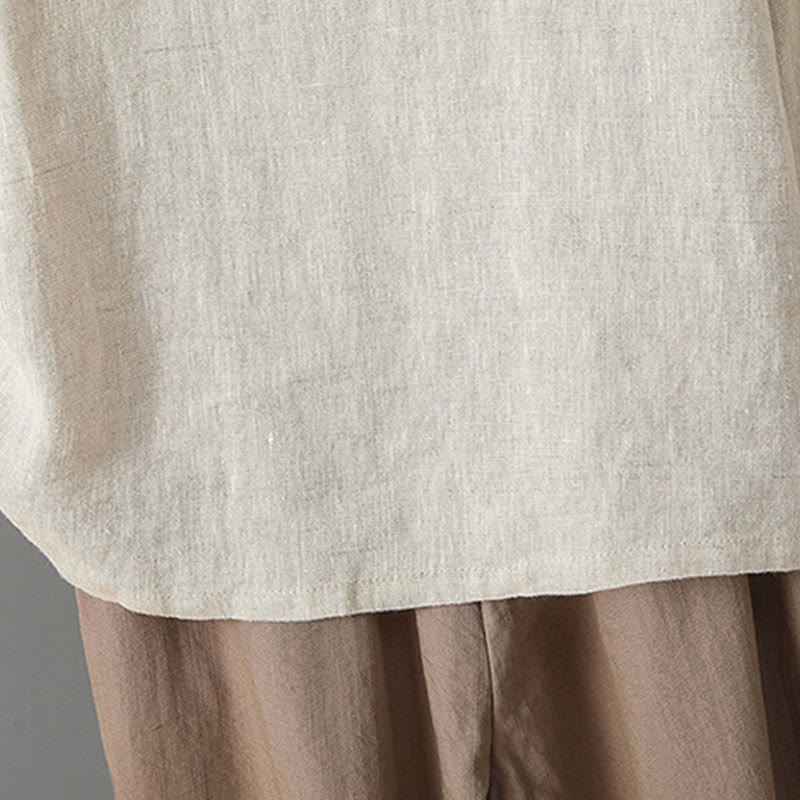 Buddha Stones Casual Women's Embroidery Long Sleeve Stand Collar Cotton Shirt - image 4