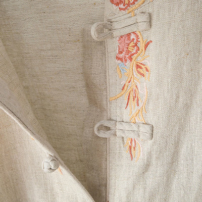 Buddha Stones Casual Women's Embroidery Long Sleeve Stand Collar Cotton Shirt - image 9
