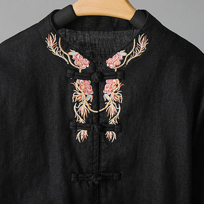 Buddha Stones Casual Women's Embroidery Long Sleeve Stand Collar Cotton Shirt - image 24