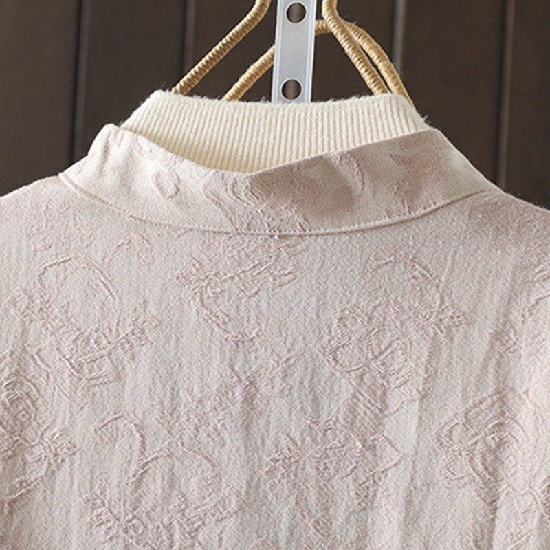 Buddha Stones Casual Women's Flower Pattern Long Sleeve Stand Collar Shirt - image 3