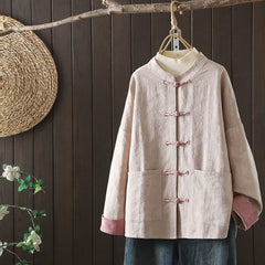 Buddha Stones Casual Women's Flower Pattern Long Sleeve Stand Collar Shirt - LavenderBlush - US14，UK/AU18，EU46 (2XL) - image 0