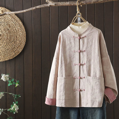 Buddha Stones Casual Women's Flower Pattern Long Sleeve Stand Collar Shirt - LavenderBlush - US14，UK/AU18，EU46 (2XL) - image 0