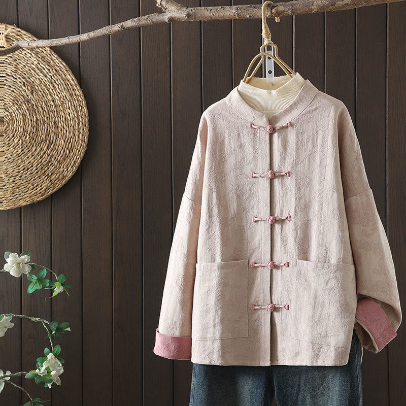Buddha Stones Casual Women's Flower Pattern Long Sleeve Stand Collar Shirt - LavenderBlush - US14，UK/AU18，EU46 (2XL) - image 0